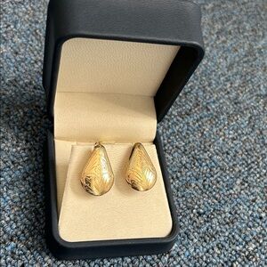 Gold Teardrop Engraved Earrings - Women Jewelry